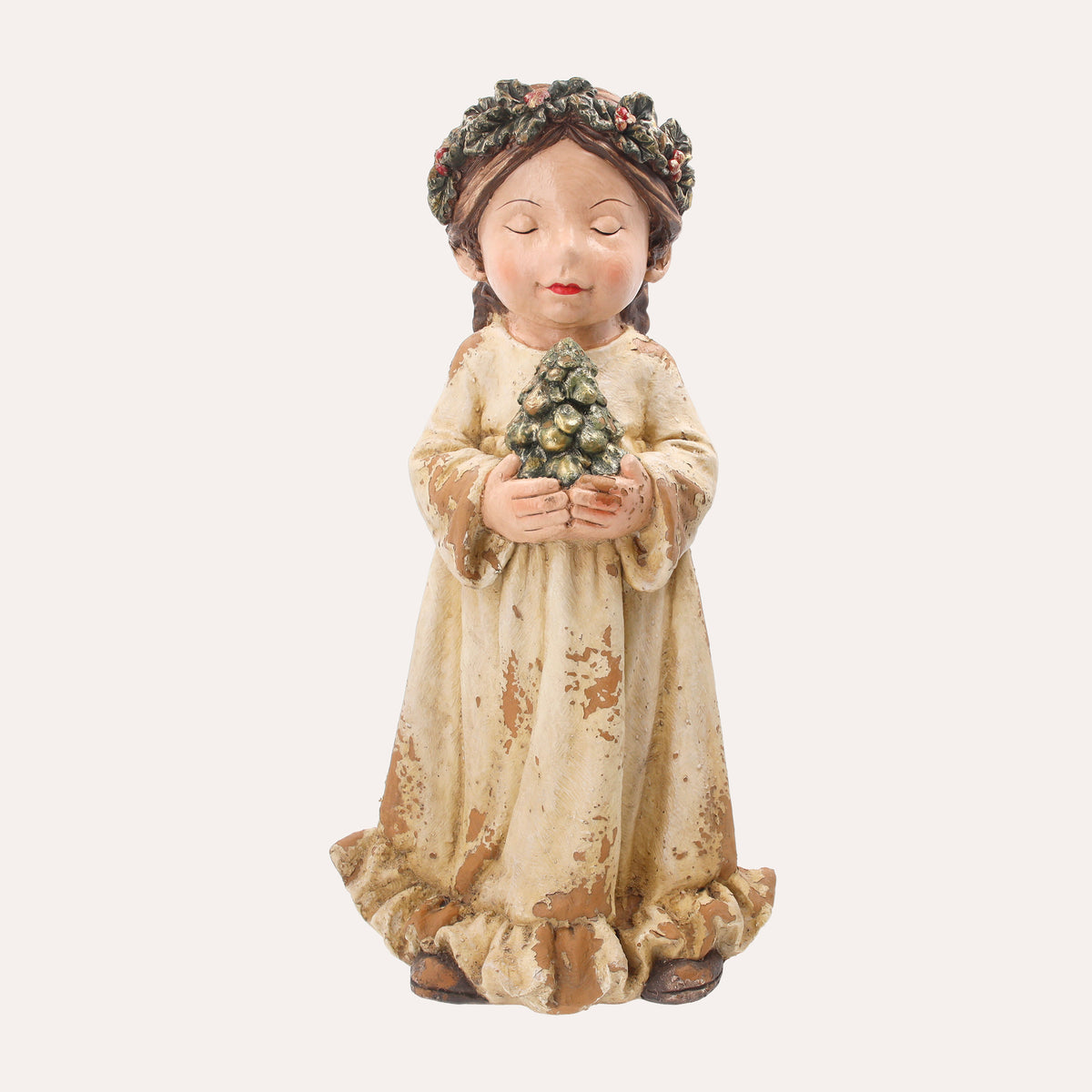 Skulptur „Mädchen mit Kiefer“ aus Kunstharz, H. 62 cm