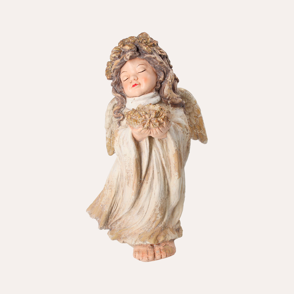 Mädchenskulptur mit Kerzenhalter aus Kunstharz, H. 55 cm