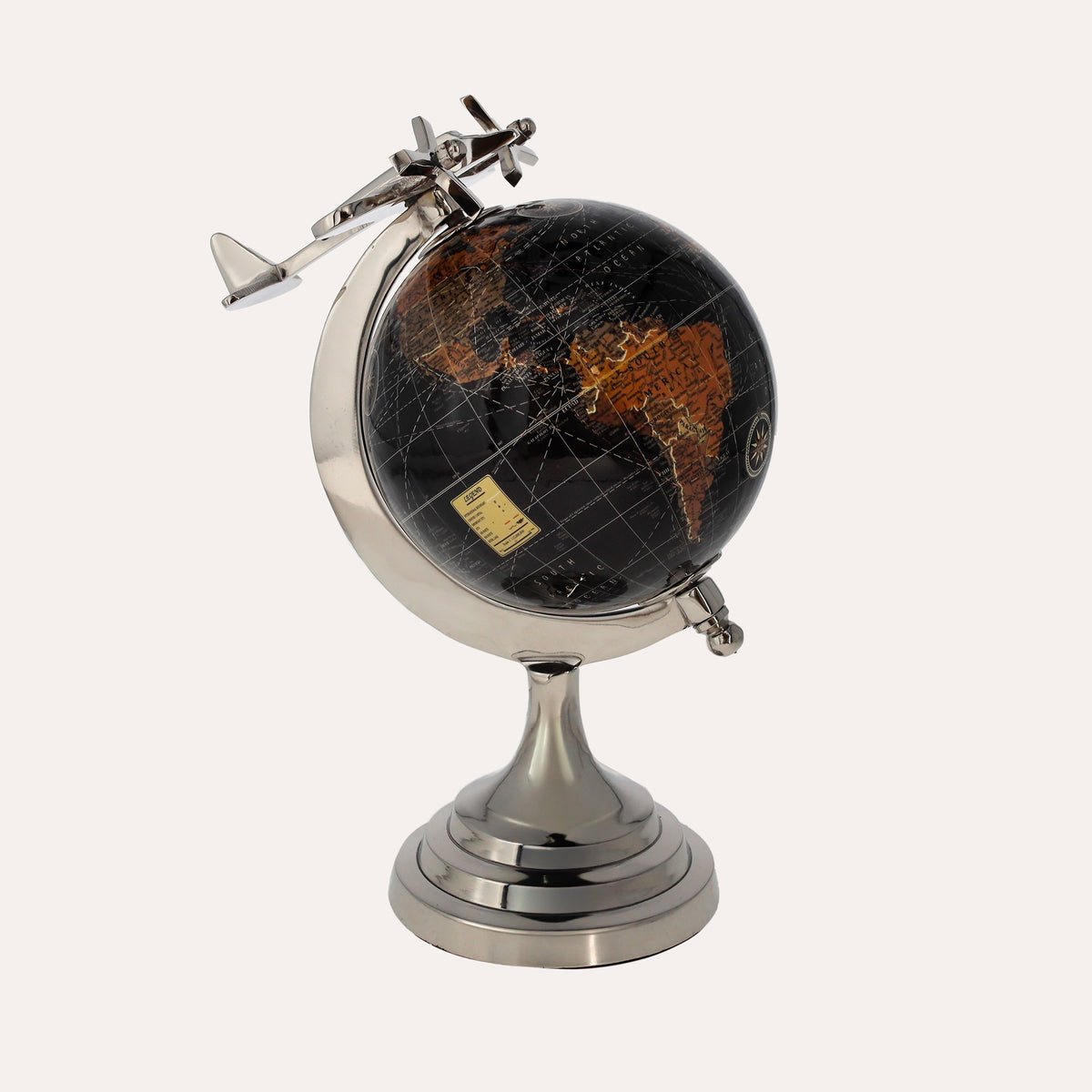 Mappamondo Decorativo con Aereo H. 27 x D. 20 cm
