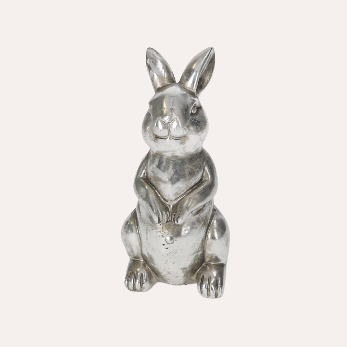 Statuina Coniglio in Resina Argento Smaltato H. 15cm