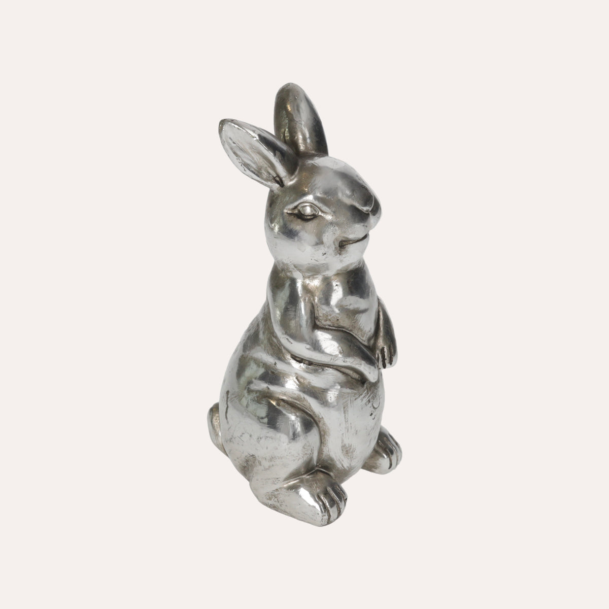 Statuina Coniglio in Resina Argento Smaltato H. 15cm