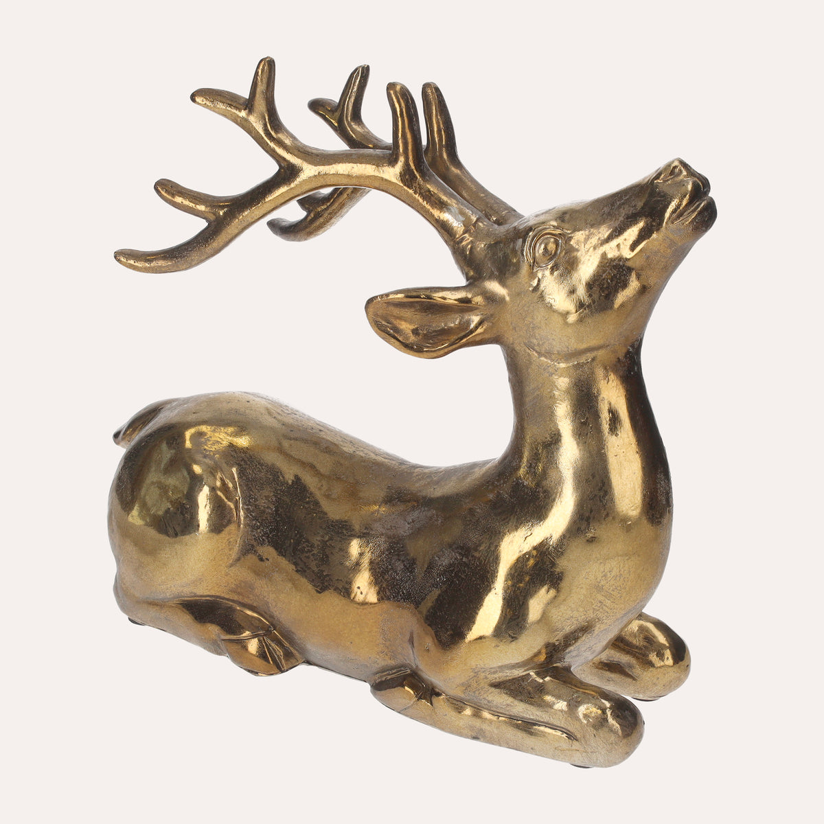 Statue Cerf Assis en Résine Dorée H. 30cm