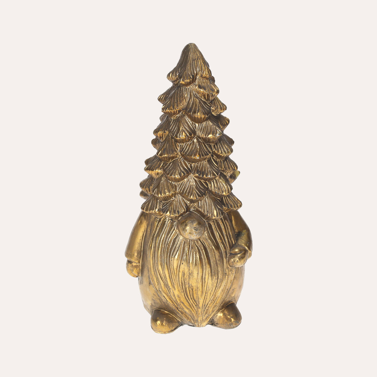 Grande Figurine de Gnome Décorative en Résine Dorée H. 30cm