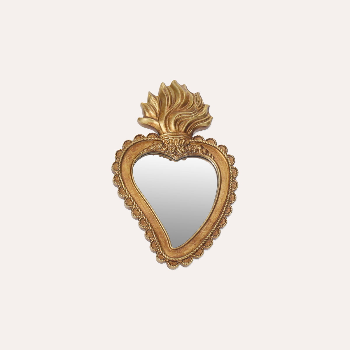 Specchio Piccolo con Fiamma in Resina Oro H.22X14 cm - KeyHome Store