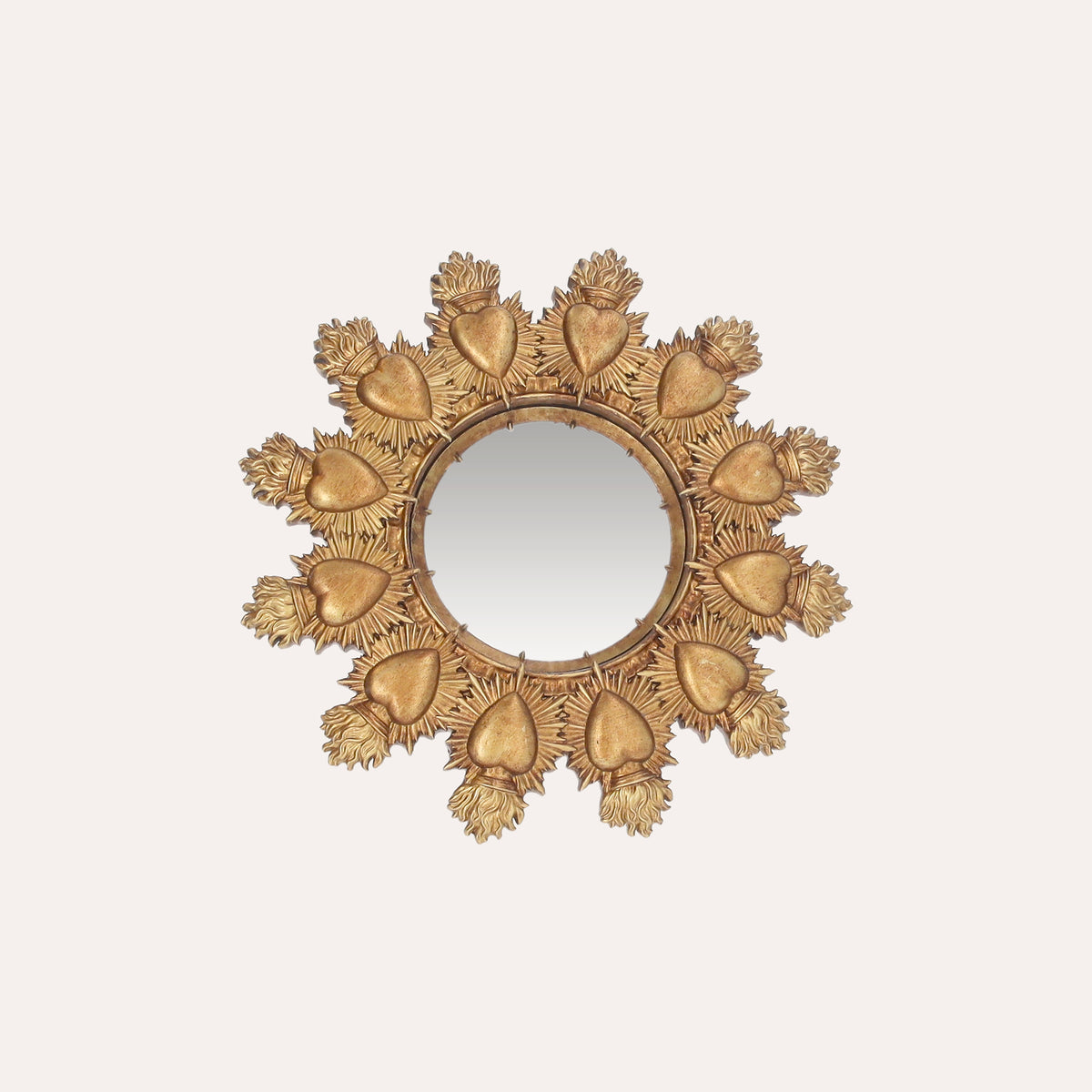 Specchio Rotondo Decorativo con Cuori Dorati Ø 26 cm