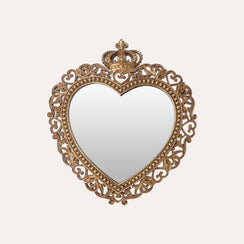 Specchio a Cuore con Corona in Resina Oro H.30x27 cm - KeyHome Store