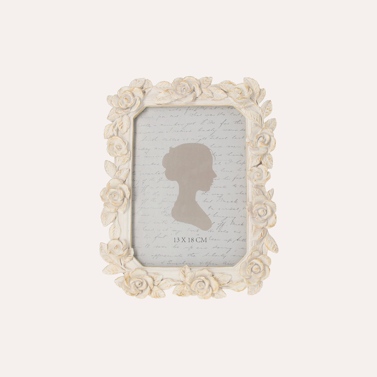 Photo Frame with White and Gold Rose Motif (16x22cm)