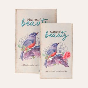 Ensemble de boîtes à livres avec oiseau violet pour l'organisation