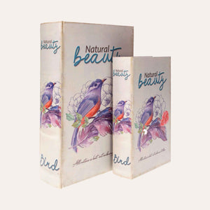 Ensemble de boîtes à livres avec oiseau violet pour l'organisation