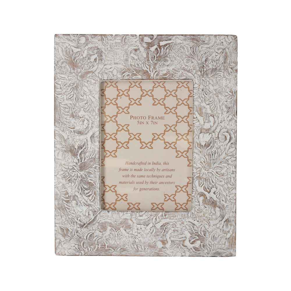 Cornice Portafoto Decorativa con Motivi a Foglie Bianchi