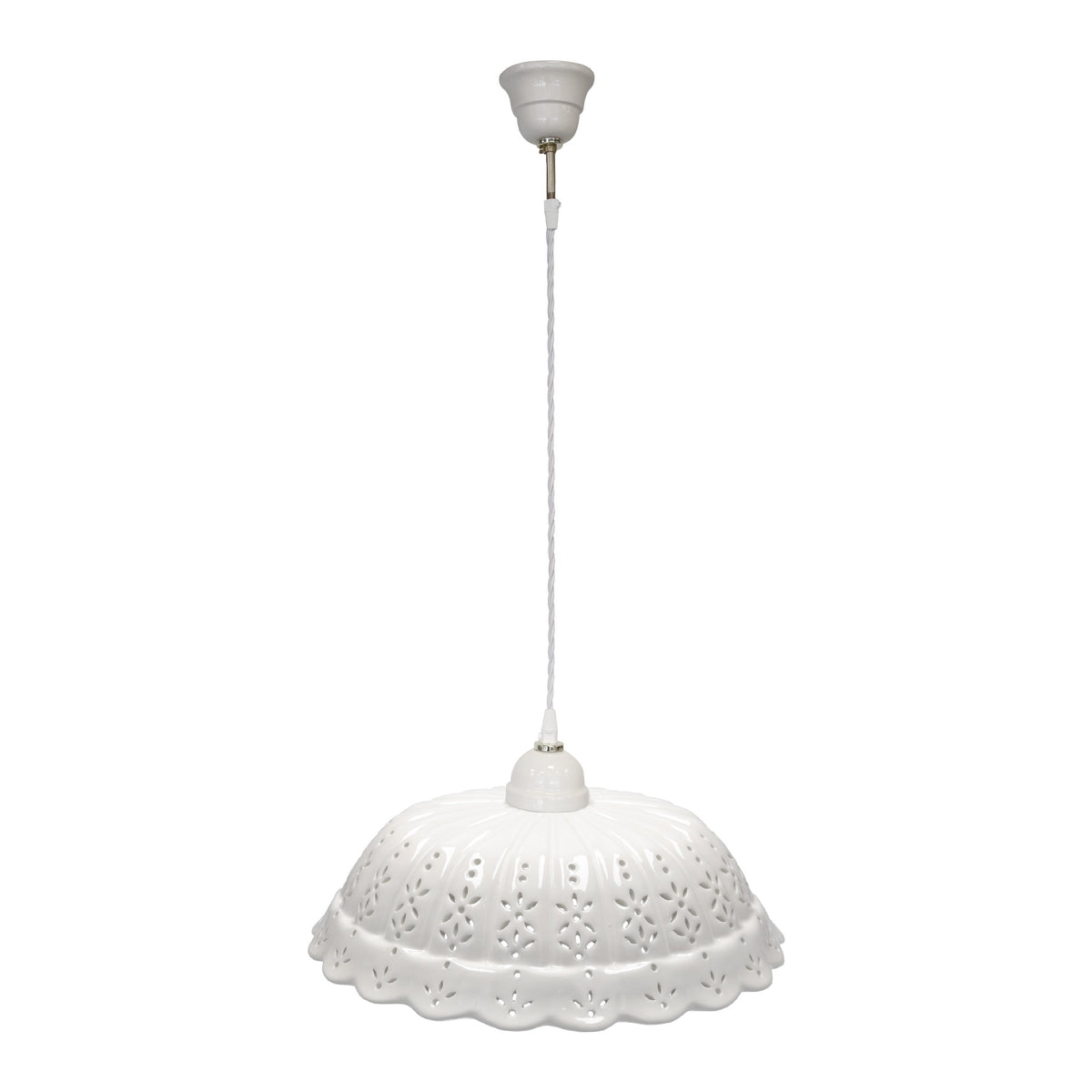 Lampadario Traforato Rustico in Ceramica Bianca Ø. 32cm
