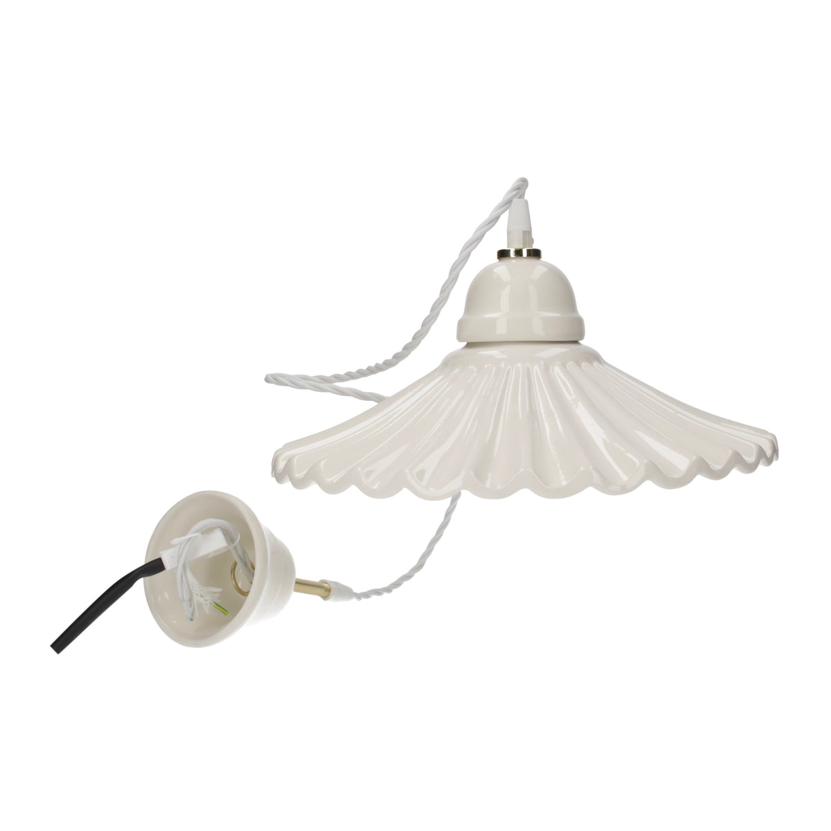Lampadario Rustico con Treccia in Ceramica Bianca Ø. 30cm
