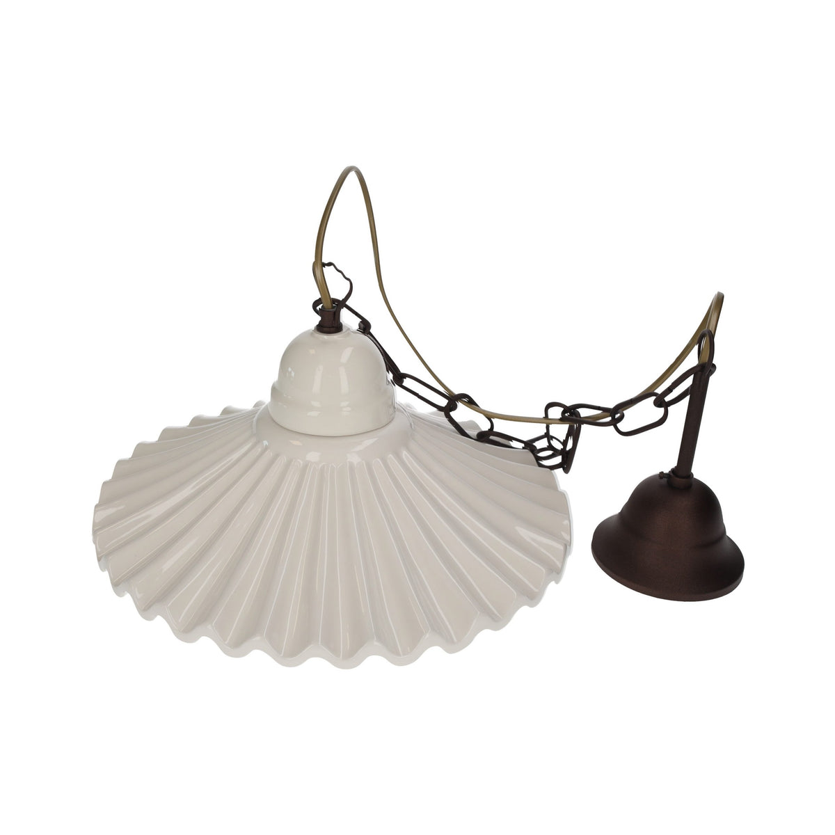 Lampadario Rustico con Catena in Ceramica Bianca Ø. 30cm