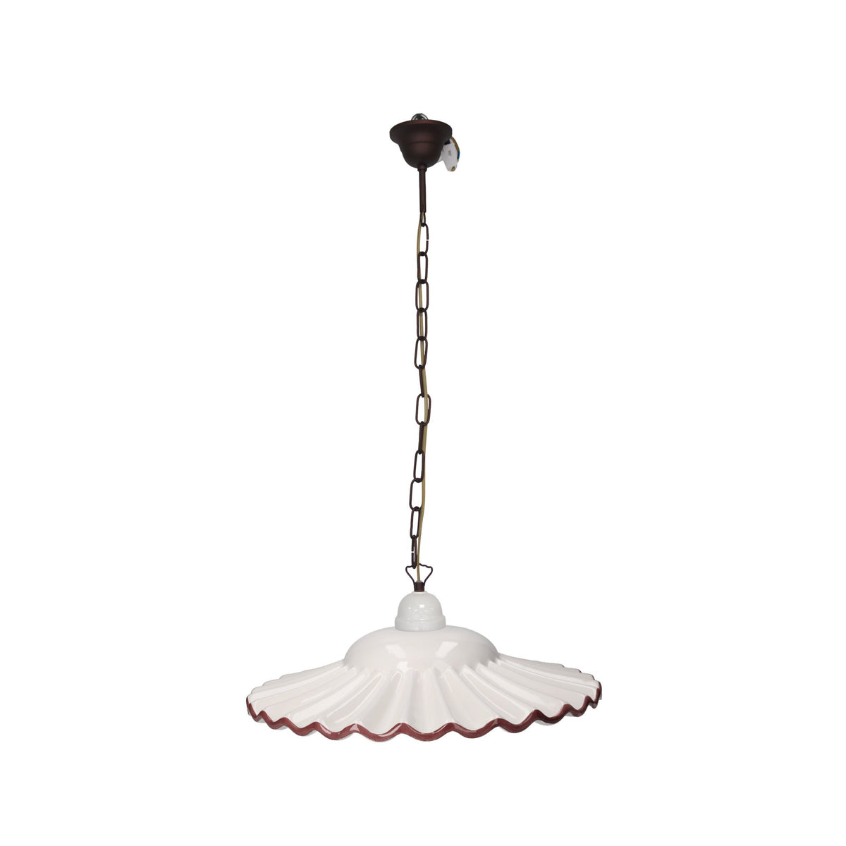 Lampadario Rustico Ceramica Bianca con Bordo Marrone Ø 39 cm