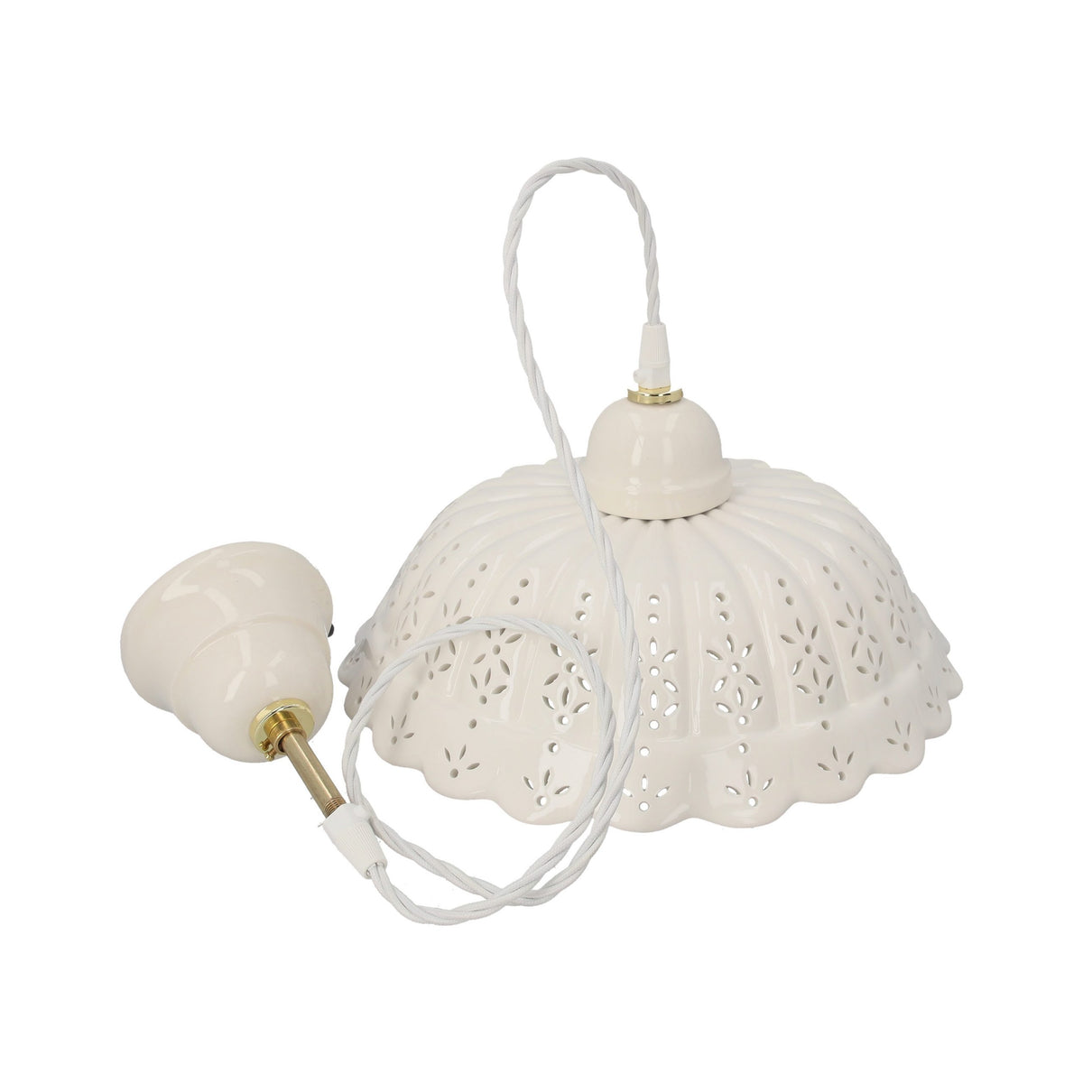 Lampadario Traforato Rustico in Ceramica Bianca Ø. 32cm
