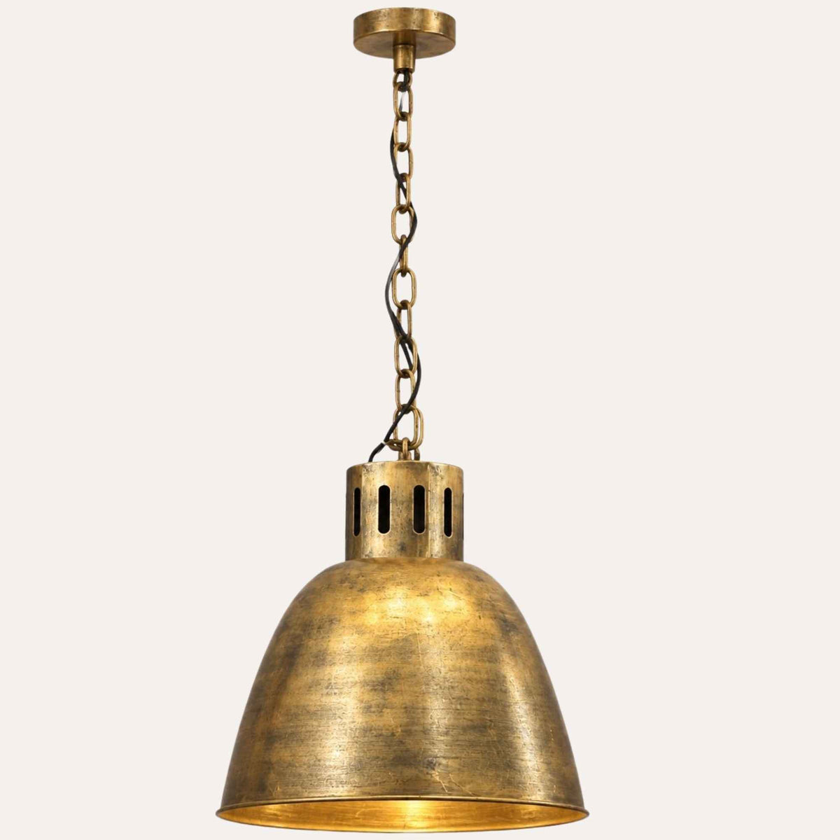 Lámpara de araña industrial de metal dorado H. 150 × Ø 40 cm