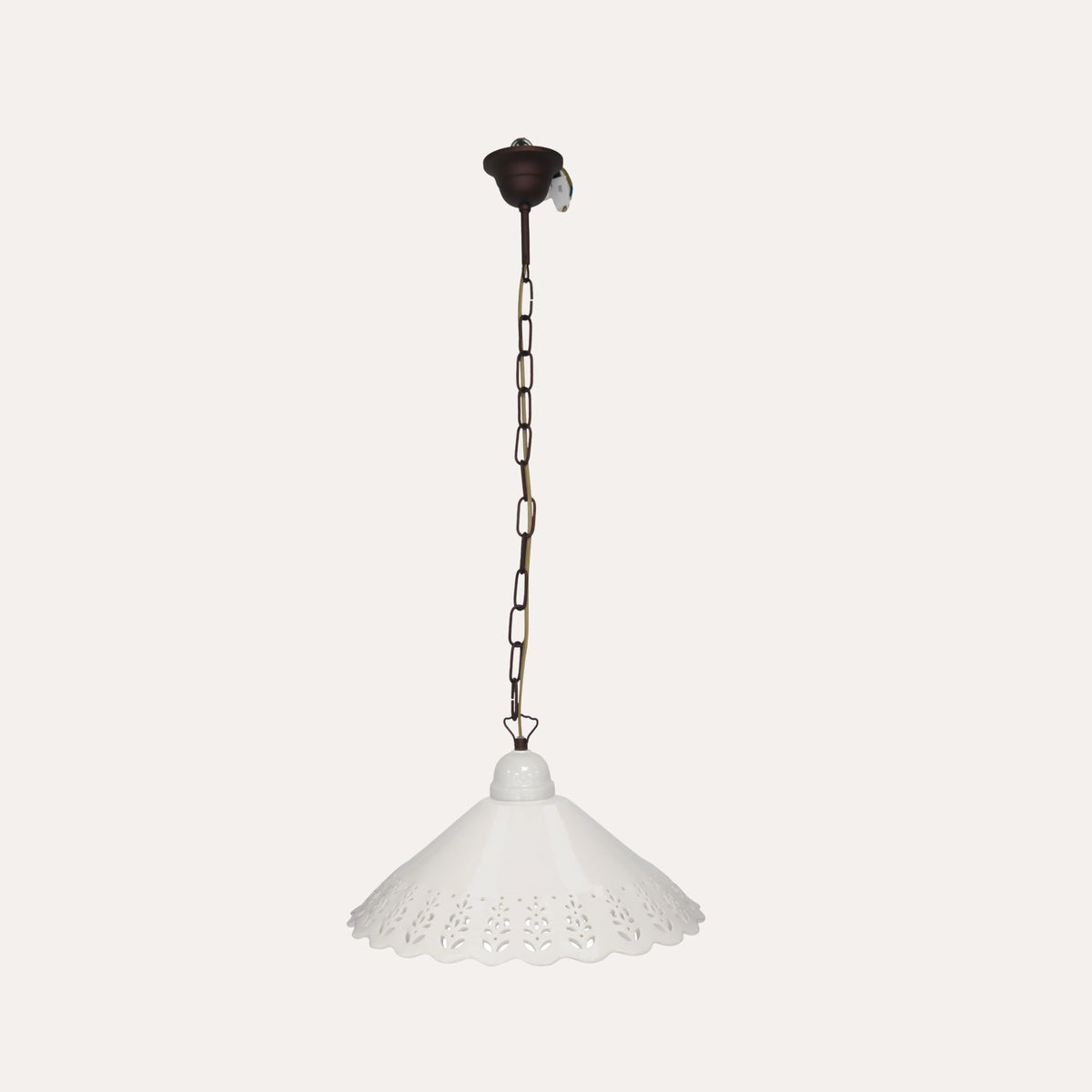Lampadario a Cono con Catena in Ceramica Bianco Ø. 40cm - KeyHome Store