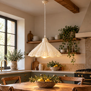 Lampadario Traforato con Treccia in Ceramica Bianco Ø.38 cm - KeyHome Store