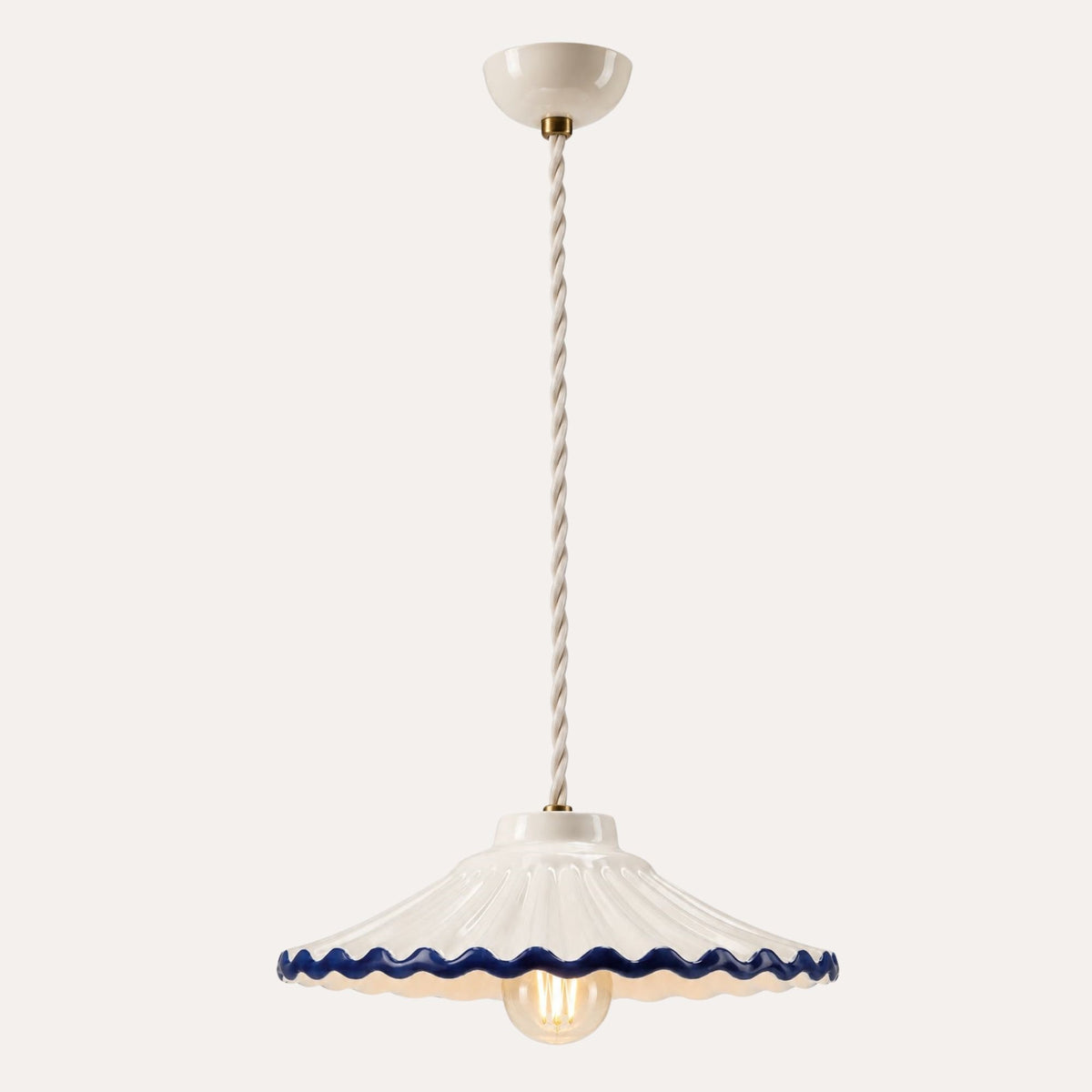 Lampadario Piccolo Bordo Blu in Ceramica con Treccia Ø.20 cm - KeyHome Store