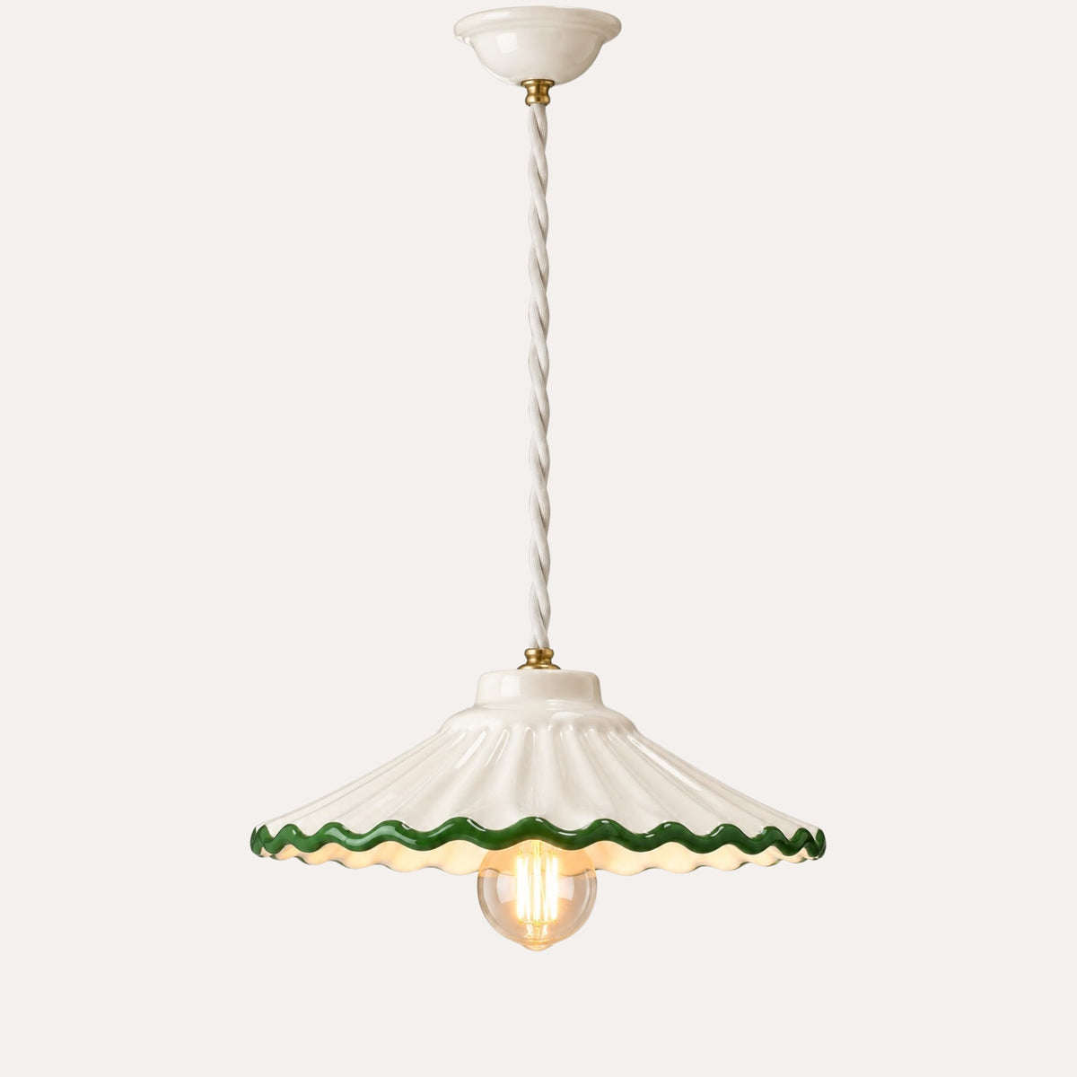 Lampadario Piccolo Bordo Verde in Ceramica con Treccia Ø. 20 x H.7 cm