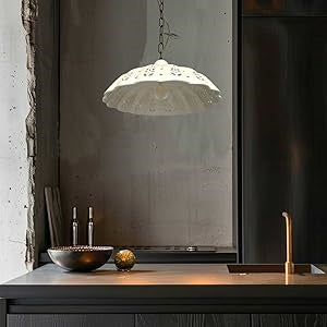 Lampadario Rustico in Ceramica Bianca Traforata Ø 42 cm