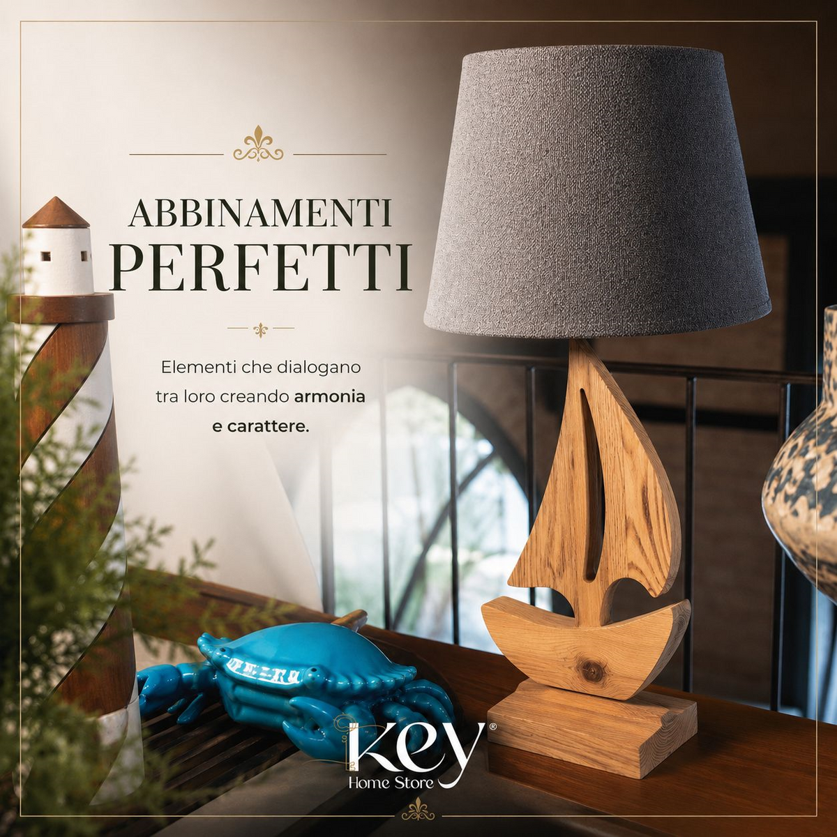 Candeeiro de transporte barroco em madeira castanha H.58 cm - KeyHome Store