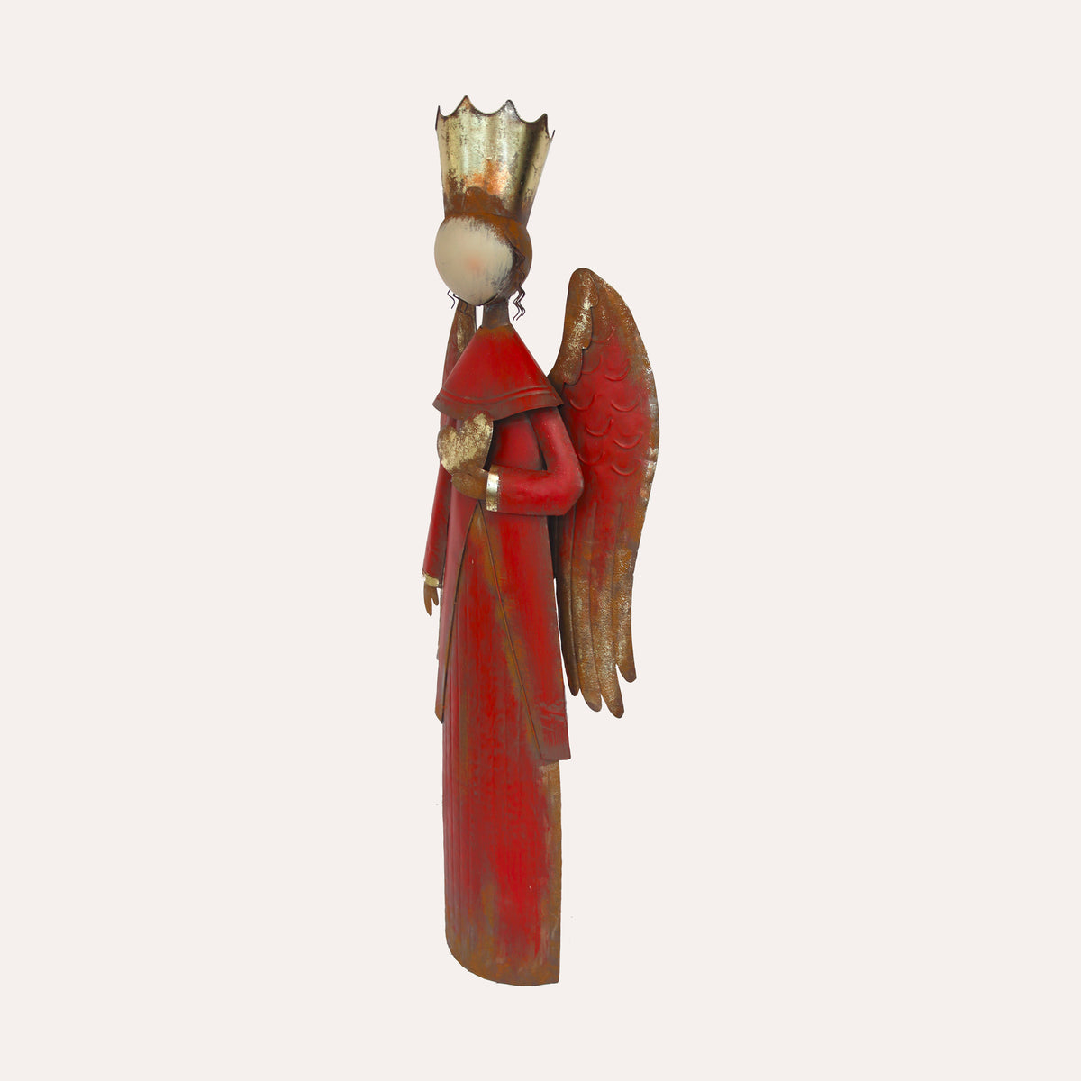 Scultura Angelo con Ali Dorate in Latta rossa  H. 132 cm