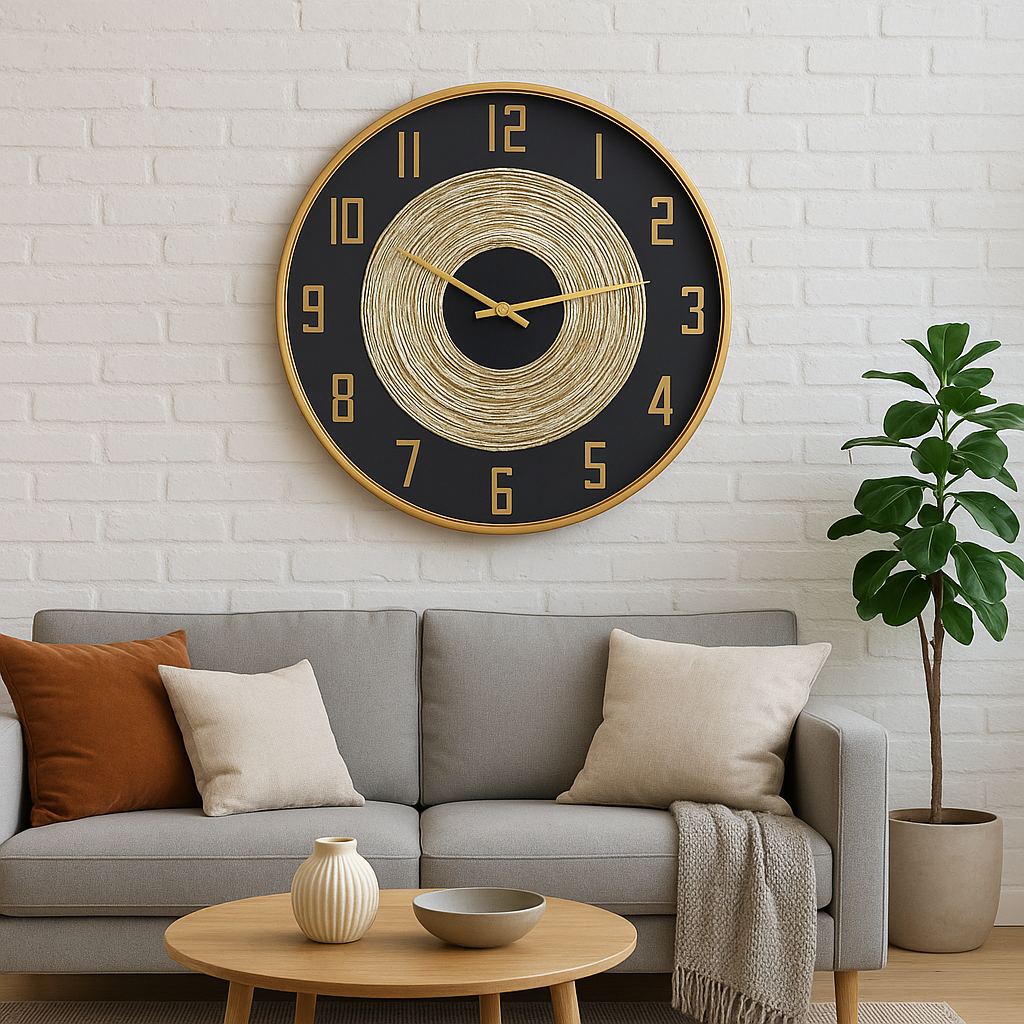 Reloj de Pared de Metal con Detalles Dorados