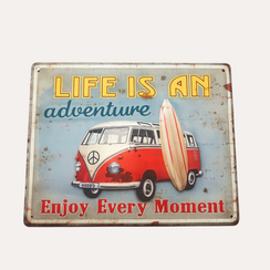 “Life Adventure” Tin Table with Van 40x30 cm – Vintage Travel Style