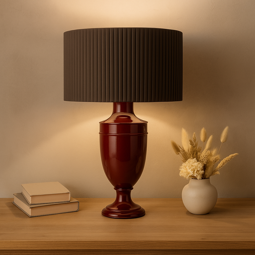 Lampada Decorativa in Ceramica Color Bordeaux da Tavolo