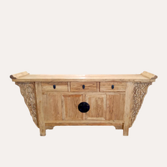 Credenza con Decoro ad Intarsio in Legno Naturale 195x45x90 cm