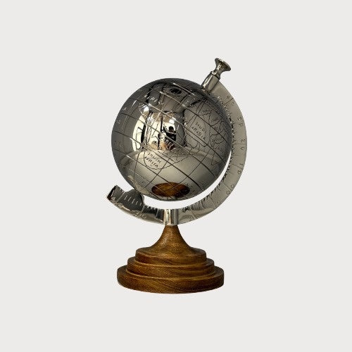 Mappamondo in metallo con base in legno H 28 x D 20 cm
