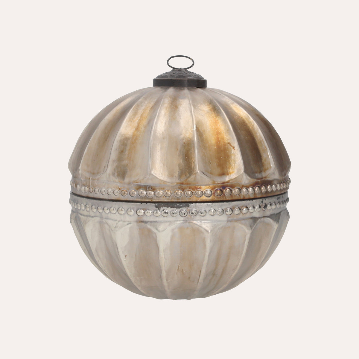 Candela Palla Argento Antik in Vetro 18x18 cm con Scatola