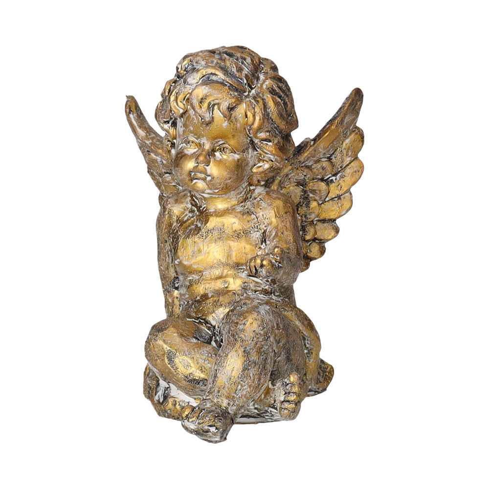 Decorative Angel Sitting in Gold Tinted Resin