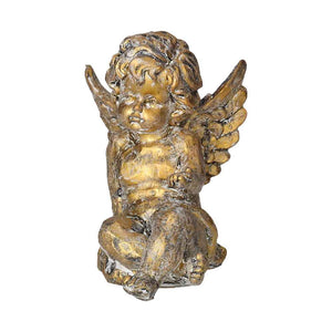 Decorative Angel Sitting in Gold Tinted Resin