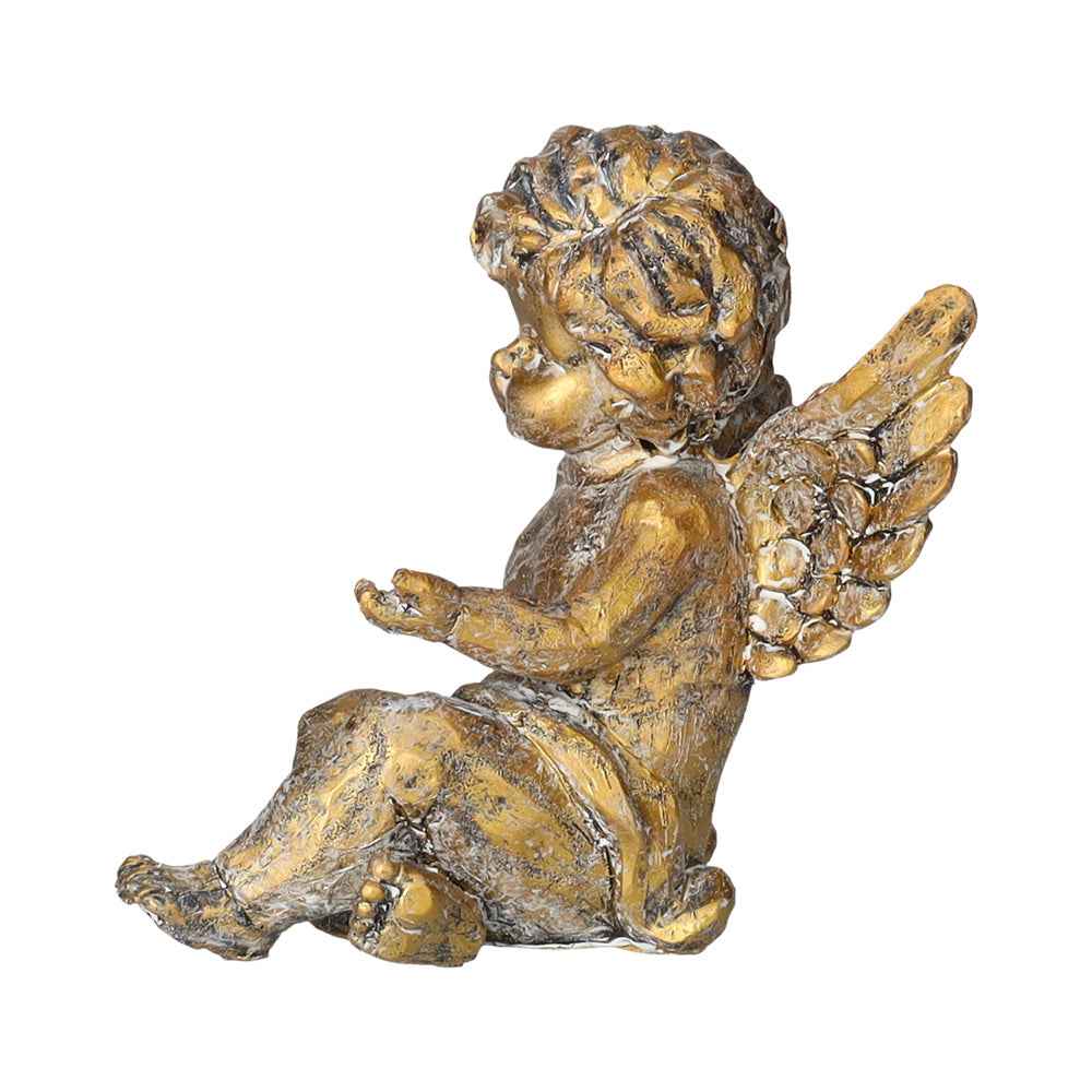 Decorative Angel Sitting in Gold Tinted Resin