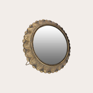 Golden Vintage Style Round Freestanding Mirror - Elegant Home Decoration