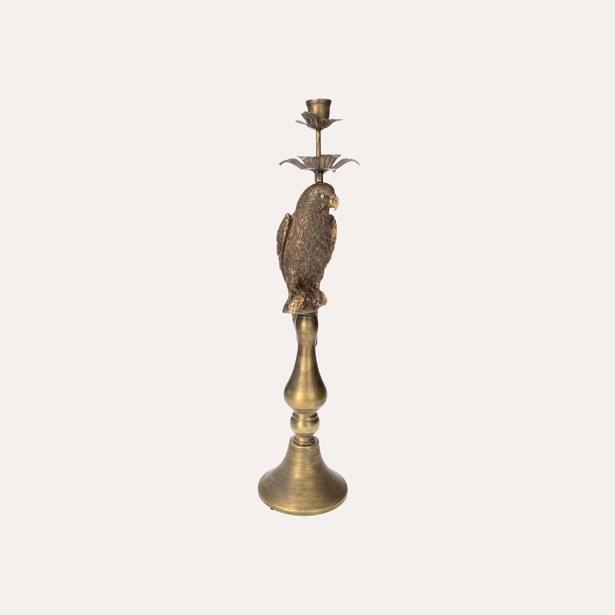 Candelabro a Forma di Pappagallo in Metallo Oro H.50 cm
