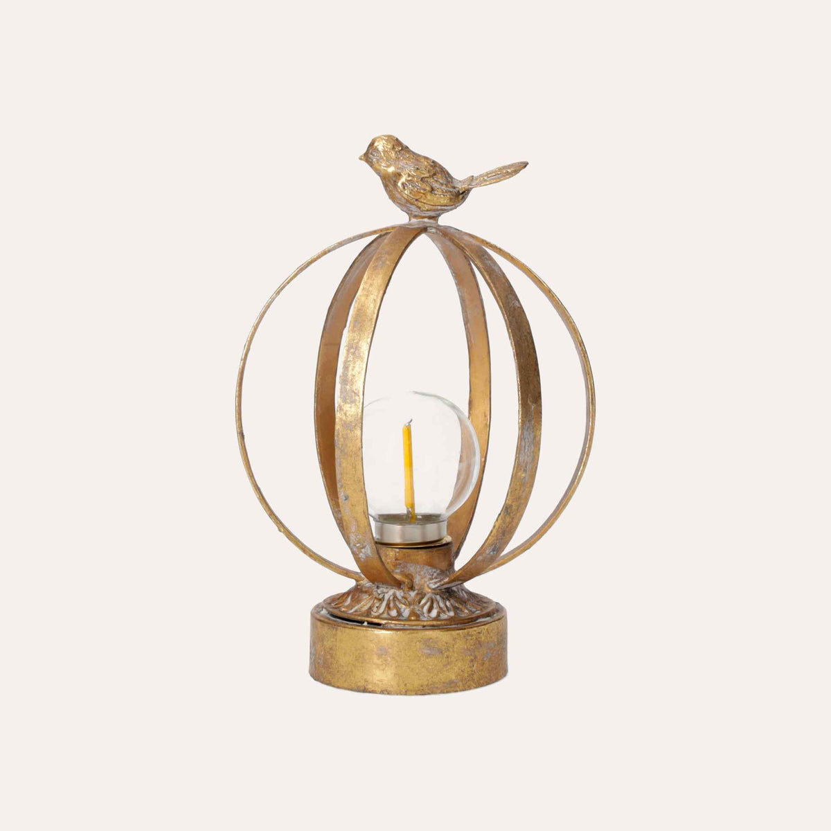 Lampe de table en métal doré avec décoration d'oiseaux en laiton - Design élégant