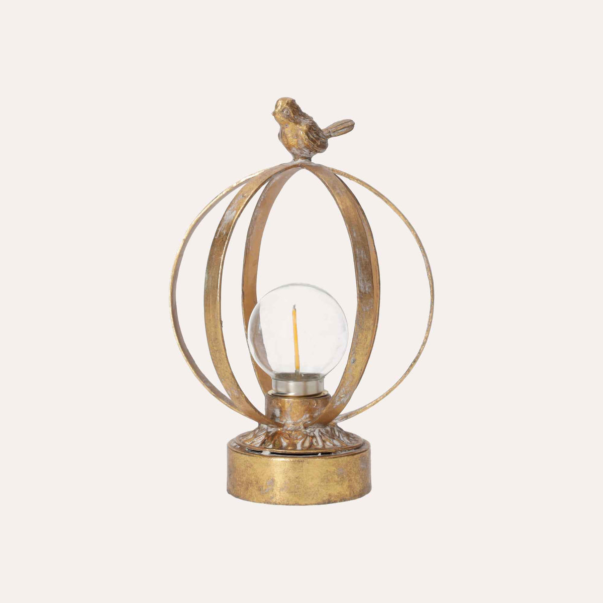Lampe de table en métal doré avec décoration d'oiseaux en laiton - Design élégant