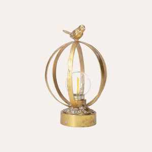 Lampe de table en métal doré avec décoration d'oiseaux en laiton - Design élégant