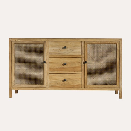 Credenza in Legno e Paglia di Vienna 160x45x85 cm