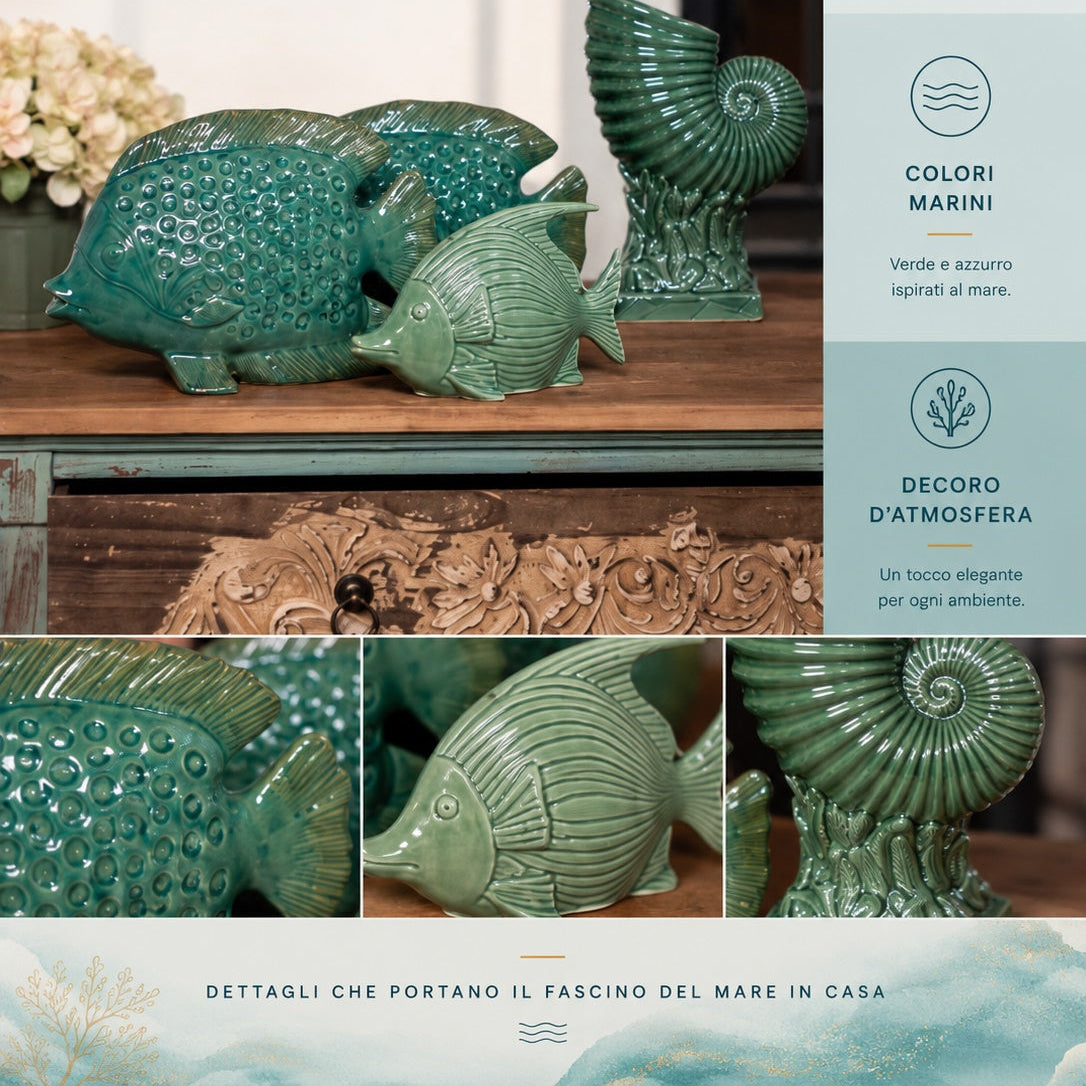 Vaso Nautilus em Cerâmica Verde Brilhante H.29x20 cm - KeyHome Store