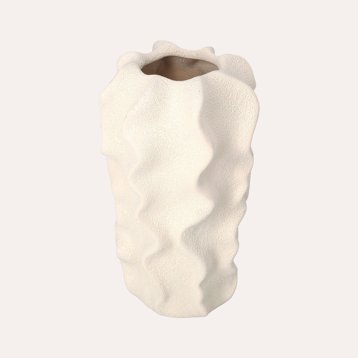 Vasetto in Ceramica Avorio con Motivo Ondulato