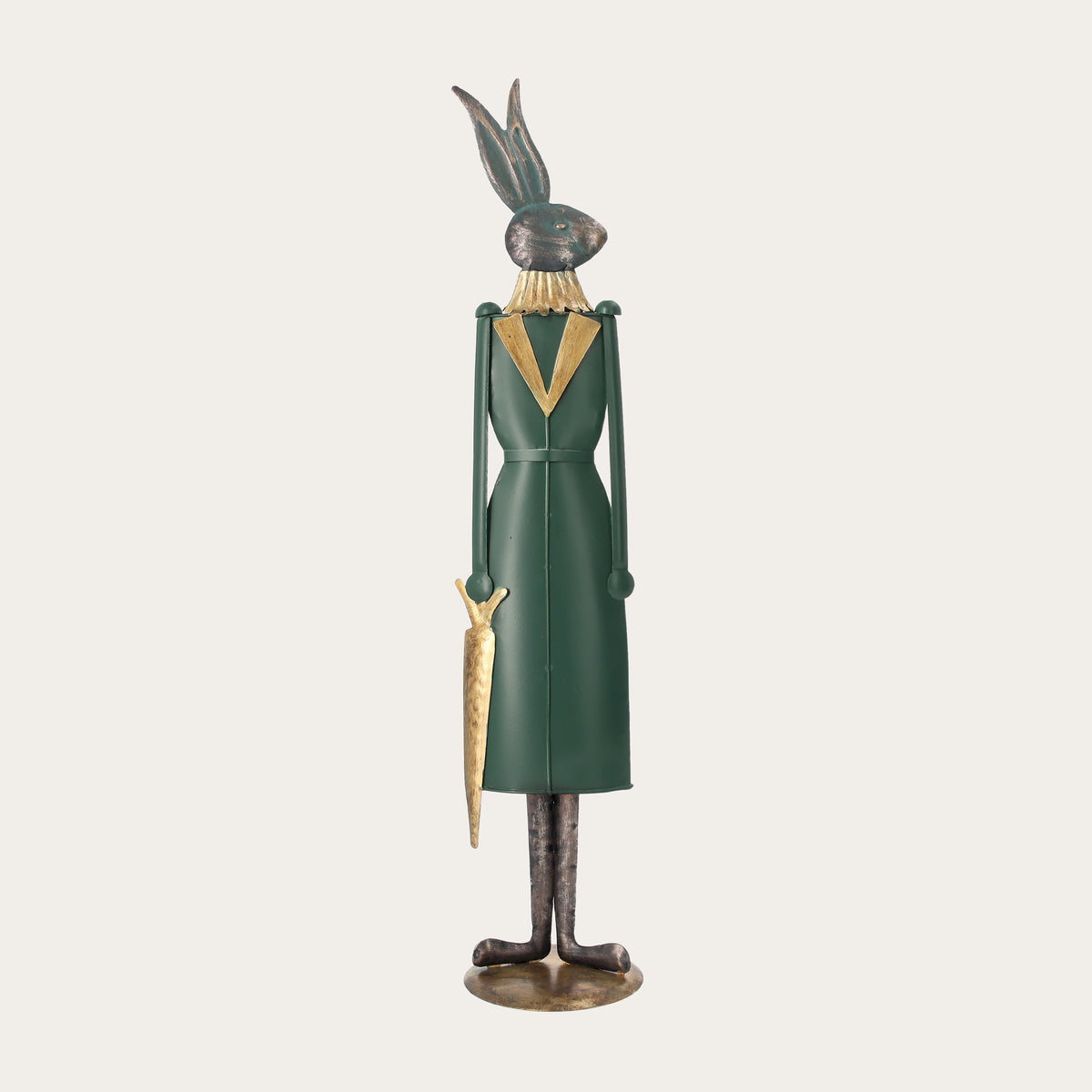 Statuina Coniglio con Ombrello in Latta Verde H. 50cm