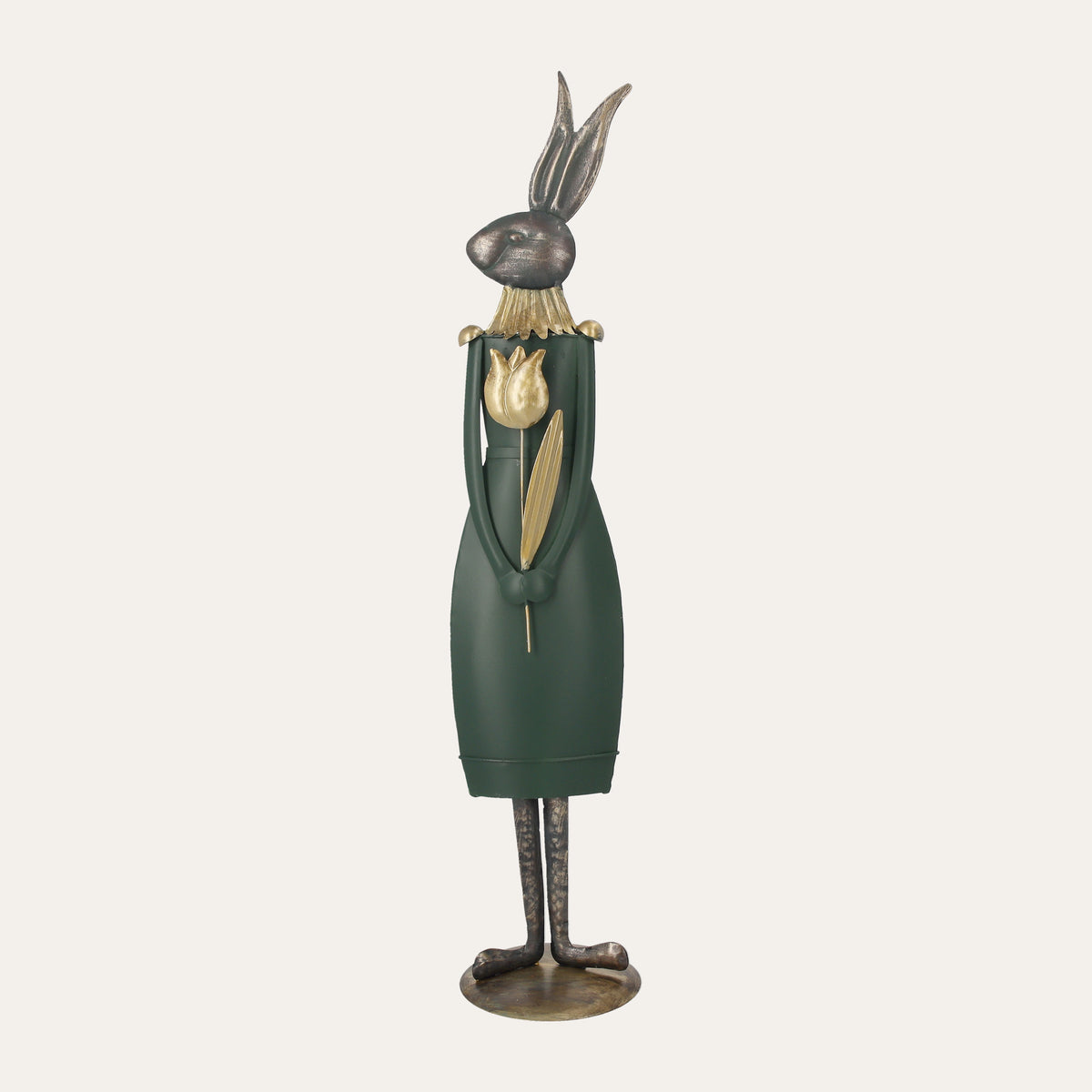 Statuina Coniglio con Fiore in Latta Verde H. 48cm
