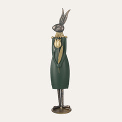 Statuina Coniglio con Fiore in Latta Verde H. 48cm