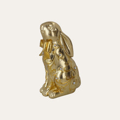 Figura Conejo con Lazo de Resina Dorada H. 14 cm
