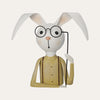 Coniglio con Occhiali Beige in Latta H. 30 cm