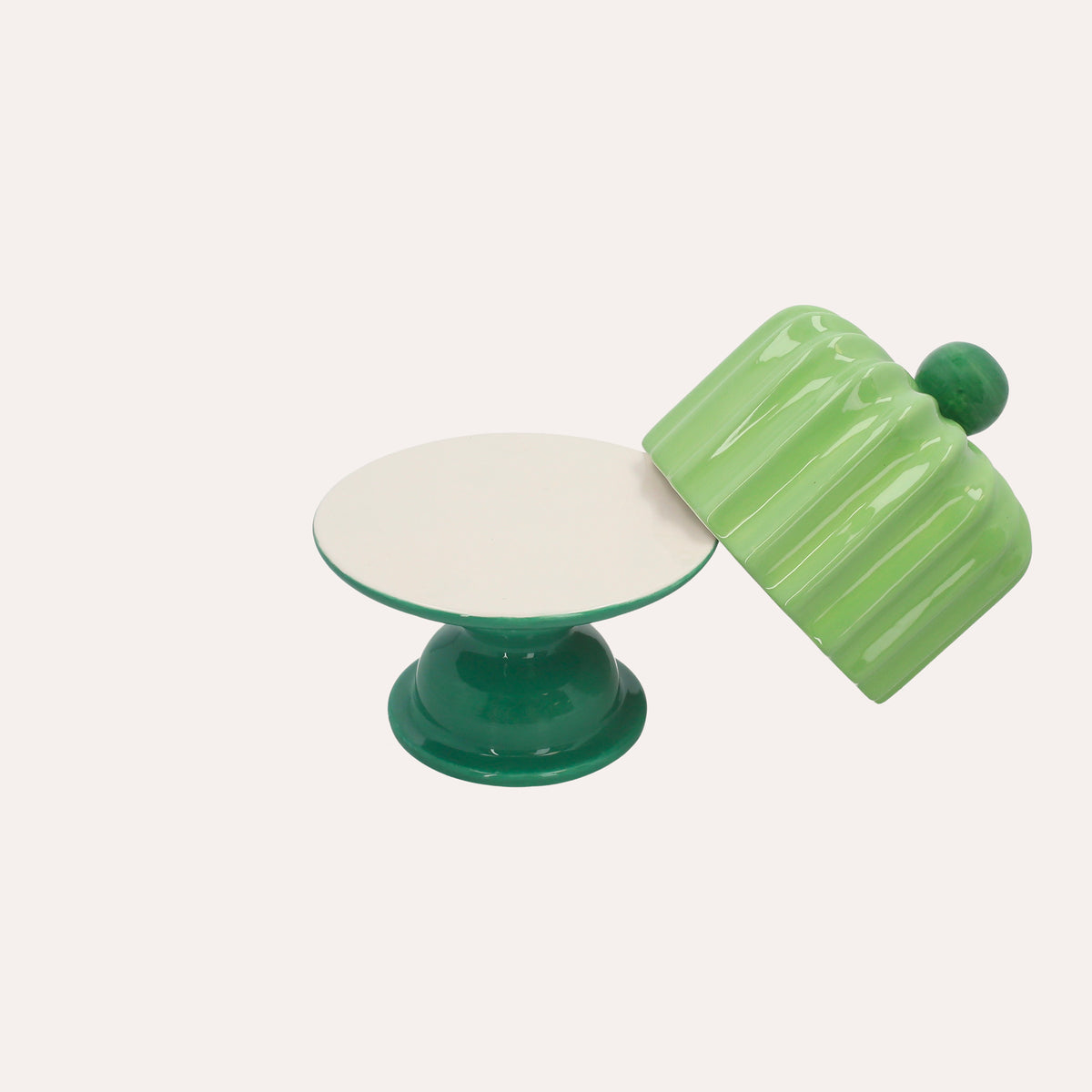 Alzata Decorativa in Ceramica con Coperchio Verde Lucido 30x18 cm